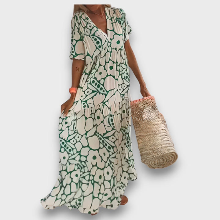 Long Dress with Floral Pattern and Buttons