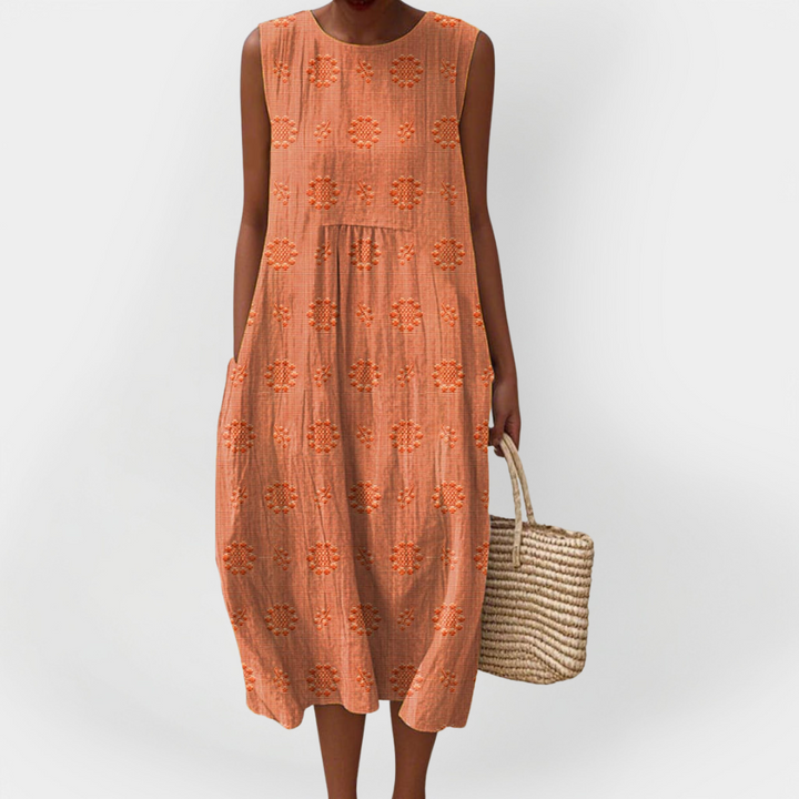 Elegant Sleeveless Cotton Dress with Pockets