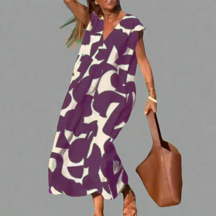 V Dress with Fabric Print