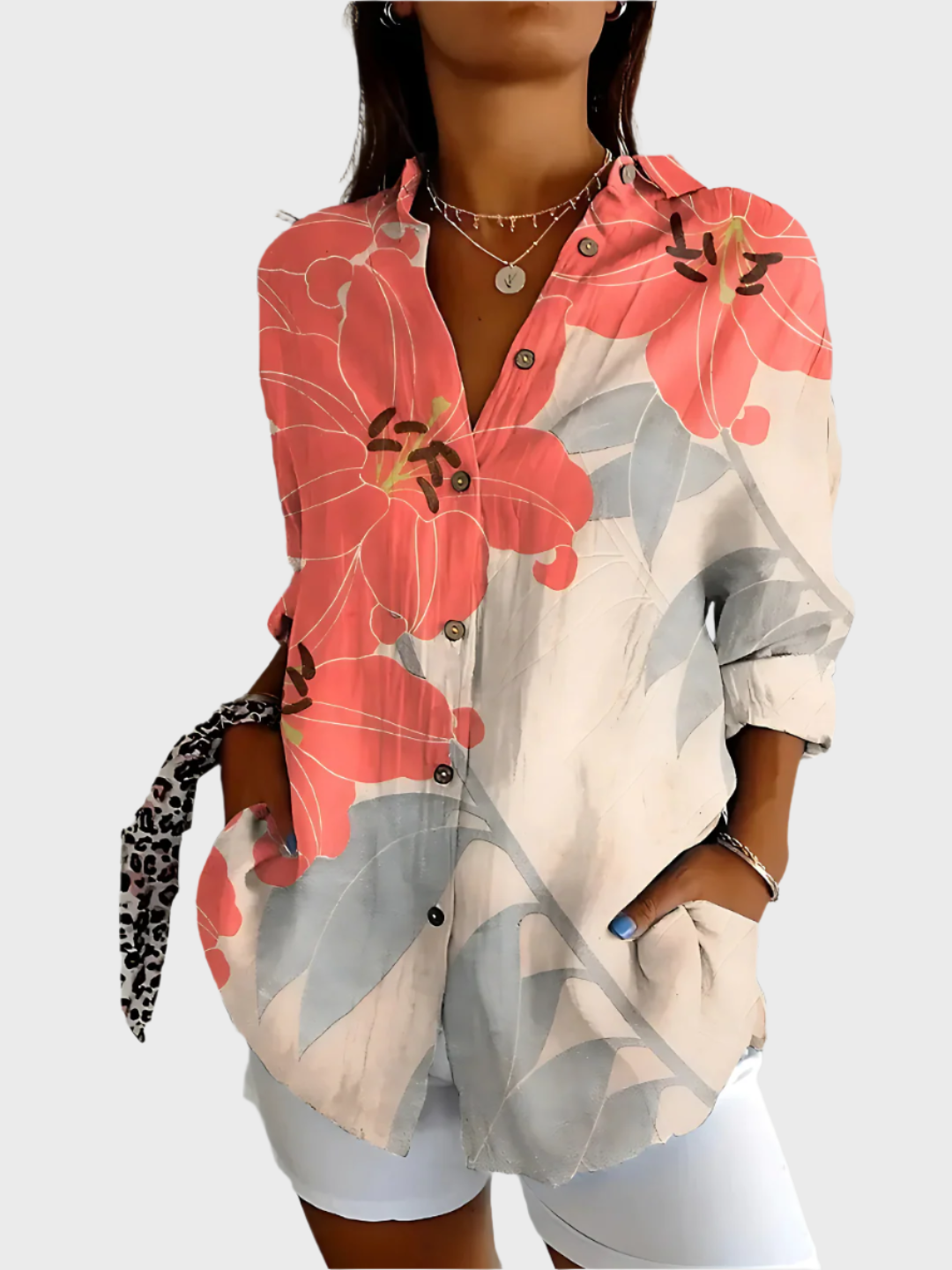 Cotton Blouse with Floral Design