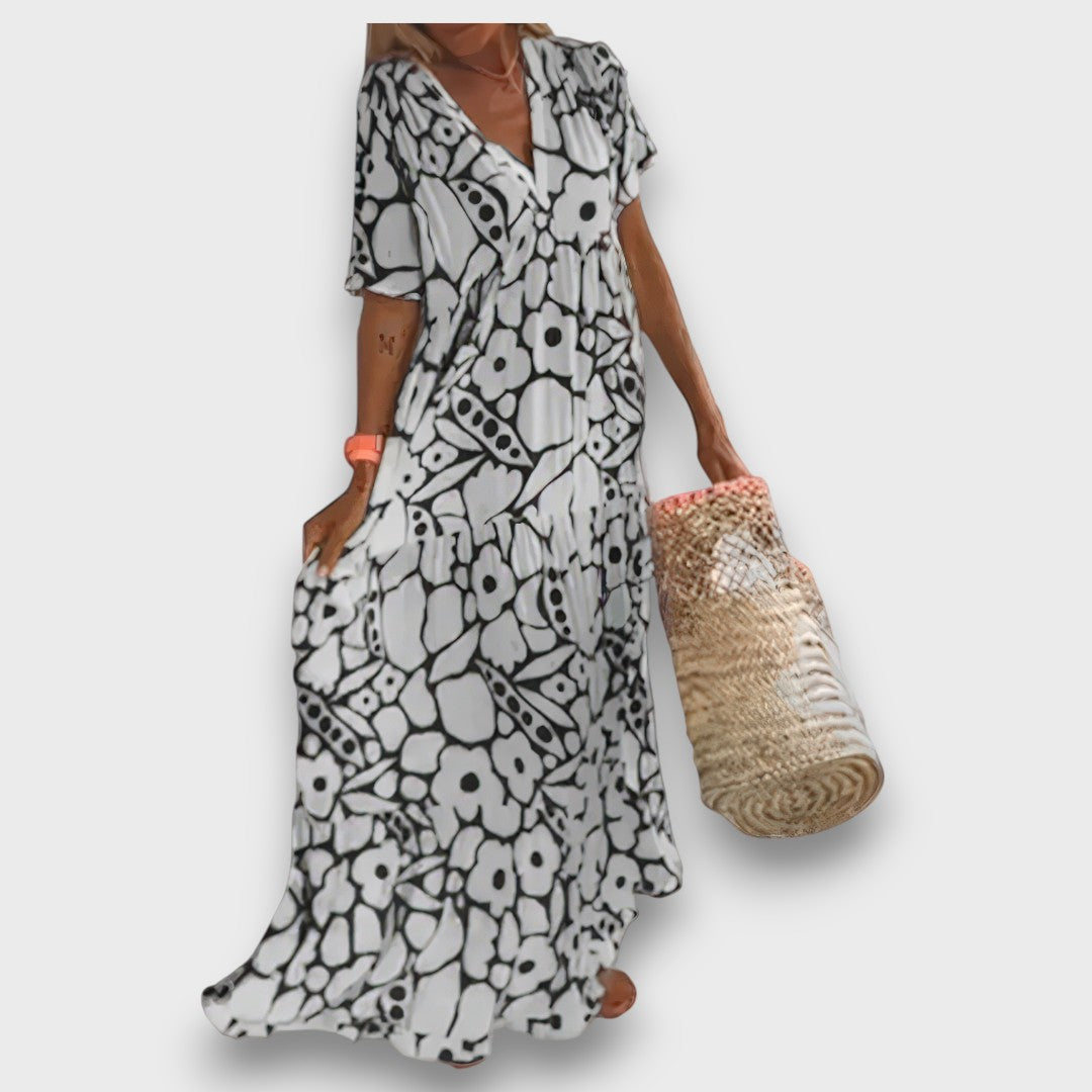 Long Dress with Floral Pattern and Buttons