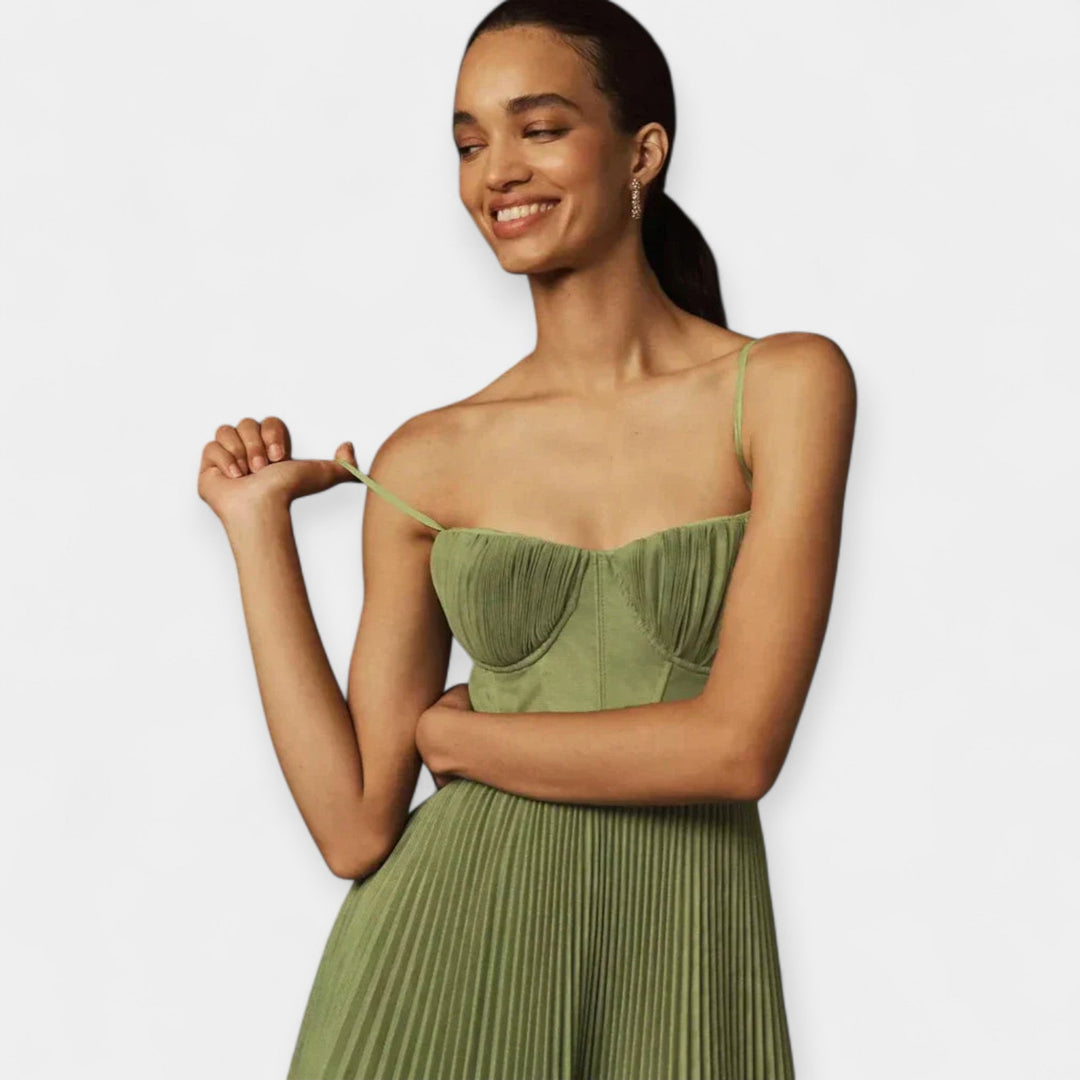 Midi Dress with Pleats and Tulle