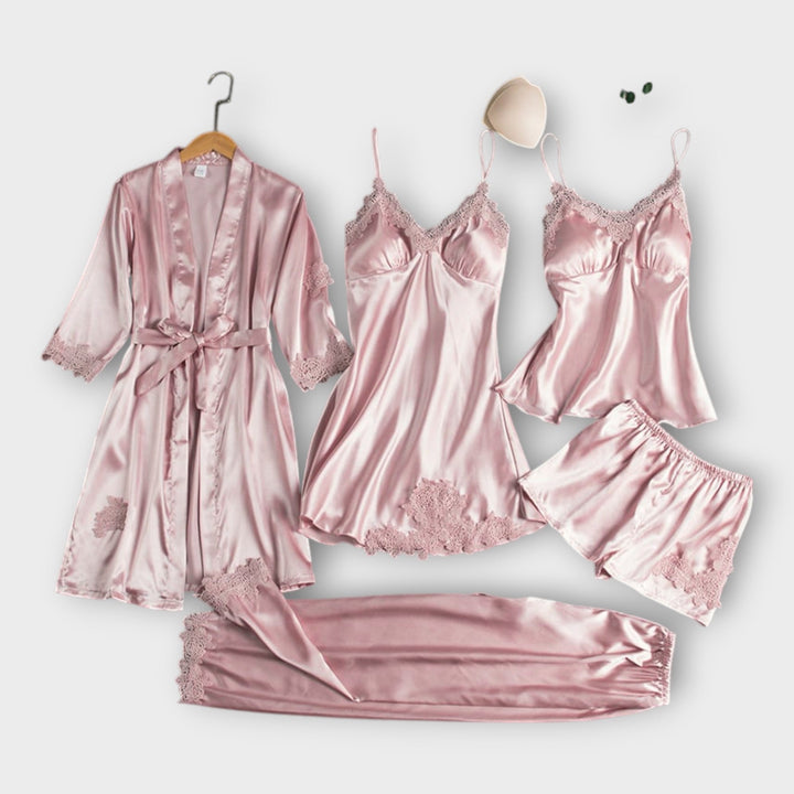 Satin Nightwear & Robe Set with Refined Aesthetic