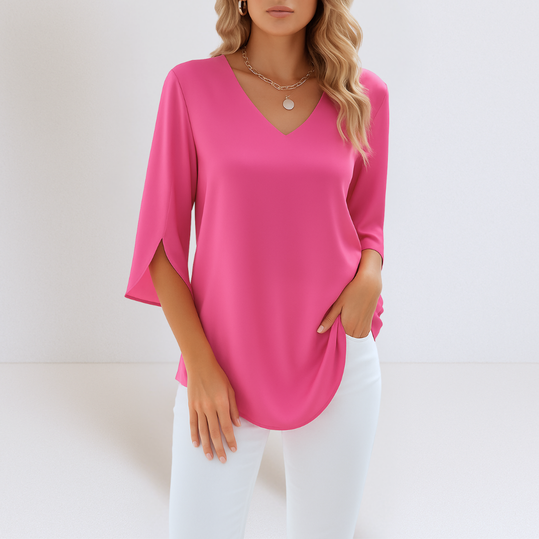 Elegant Blouse with V-Neck and Open Sleeves