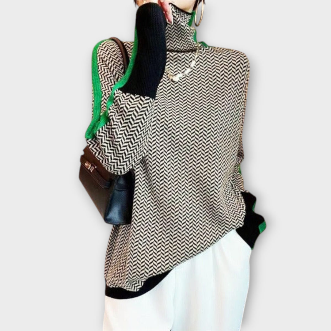 Turtleneck with Striking Contrasting Stripes
