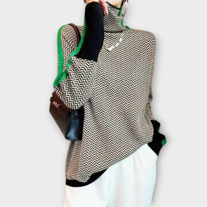 Turtleneck with Striking Contrasting Stripes