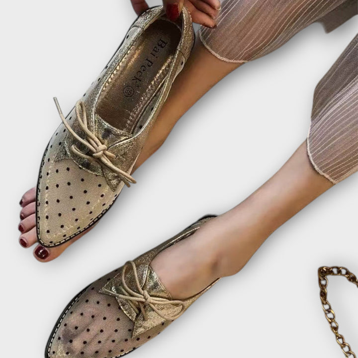 Chic Gold Polka-Dot Flats with Bow Detail