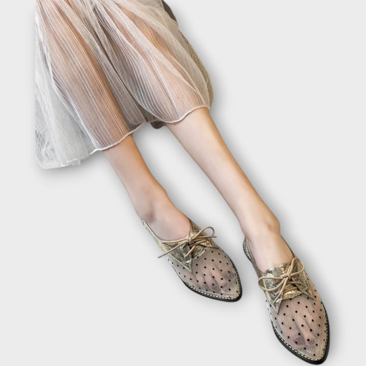 Chic Gold Polka-Dot Flats with Bow Detail