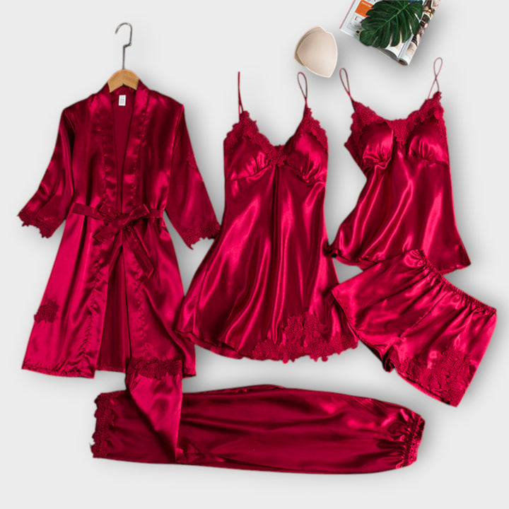 5-Piece Satin Lace Sleepwear Set