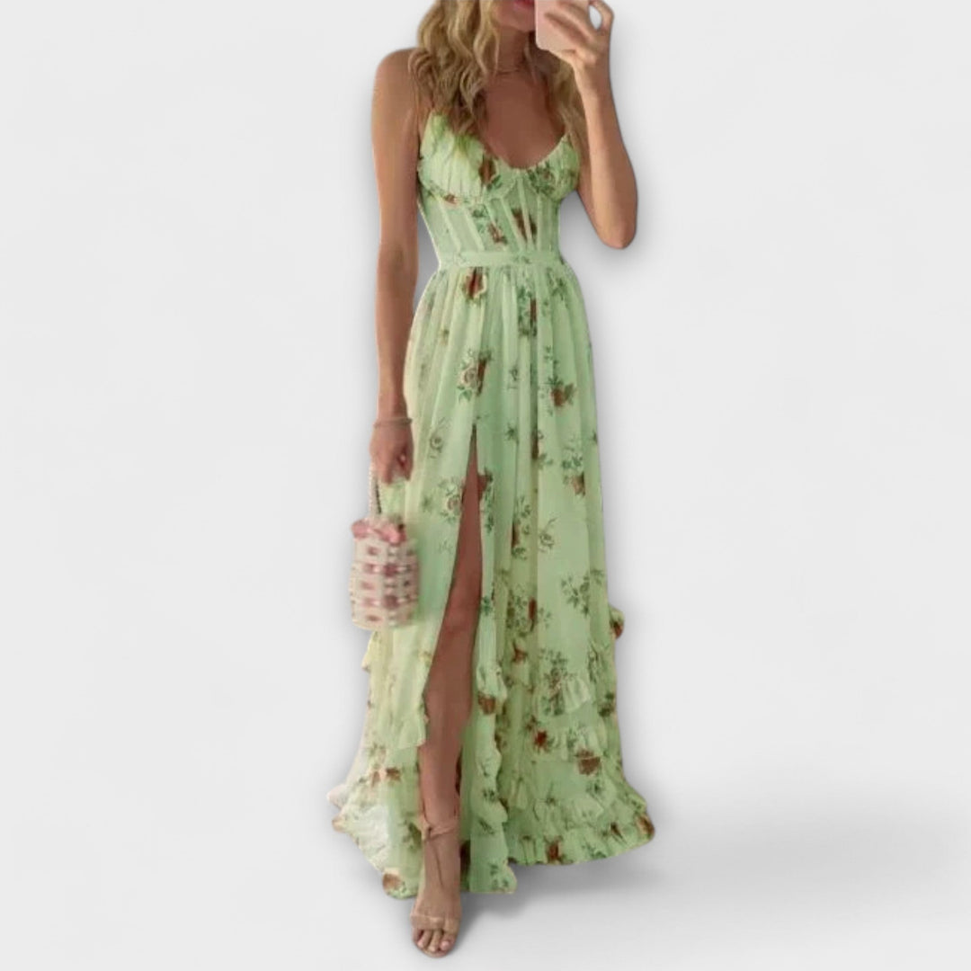 Maxi Dress with Floral Design and Slit