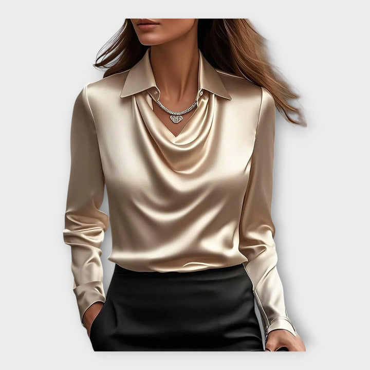 Satin Blouse with Draped Neckline and Collar