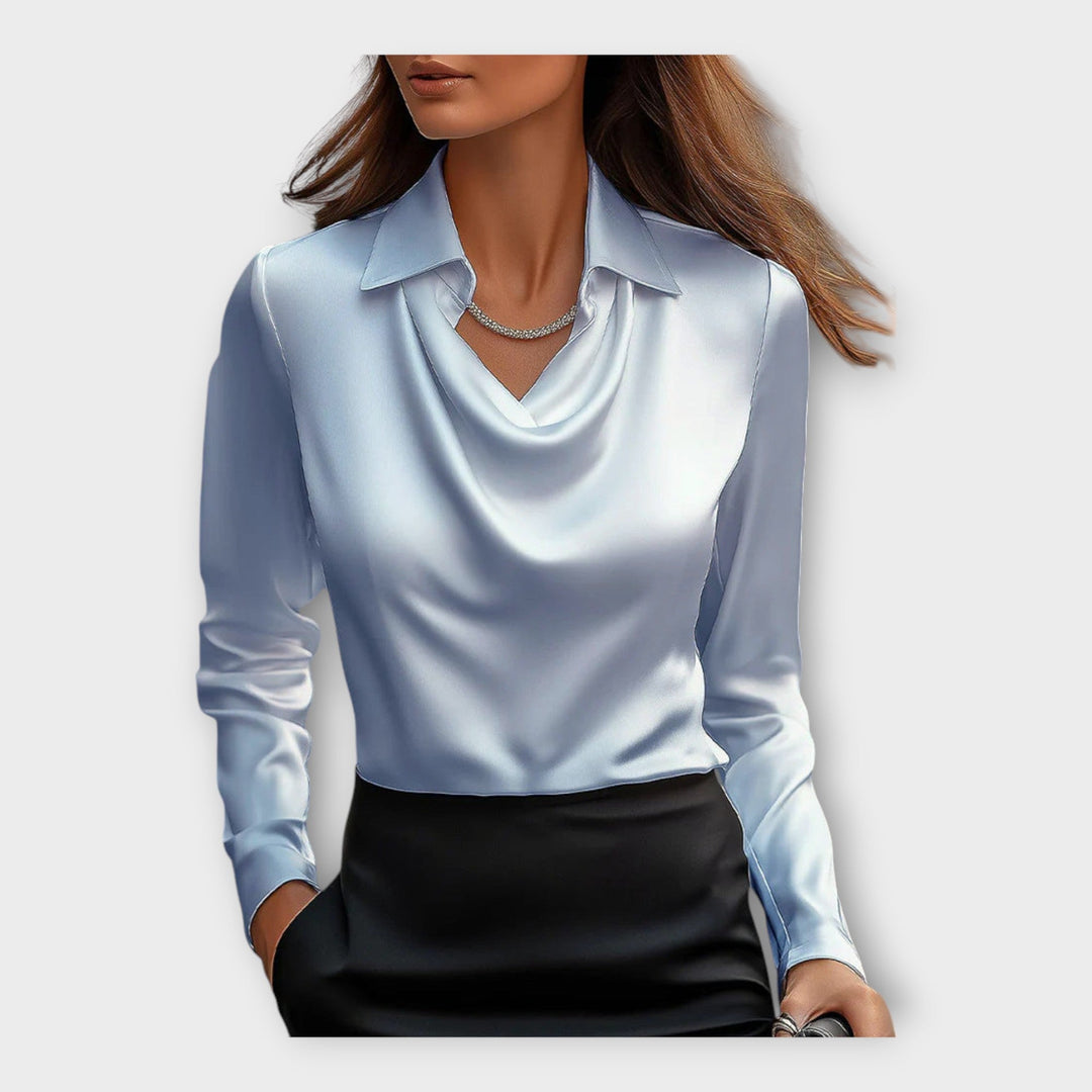 Satin Blouse with Draped Neckline and Collar