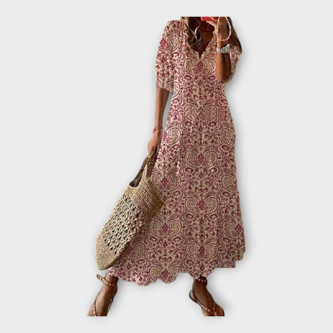 Vintage Dress with Embroidery and V Neckline